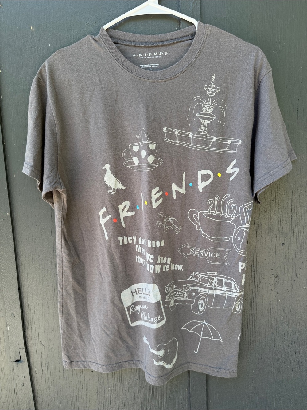 FRIENDS Charcoal Gray Short Sleeve Tee with Multicolor Dot Logo